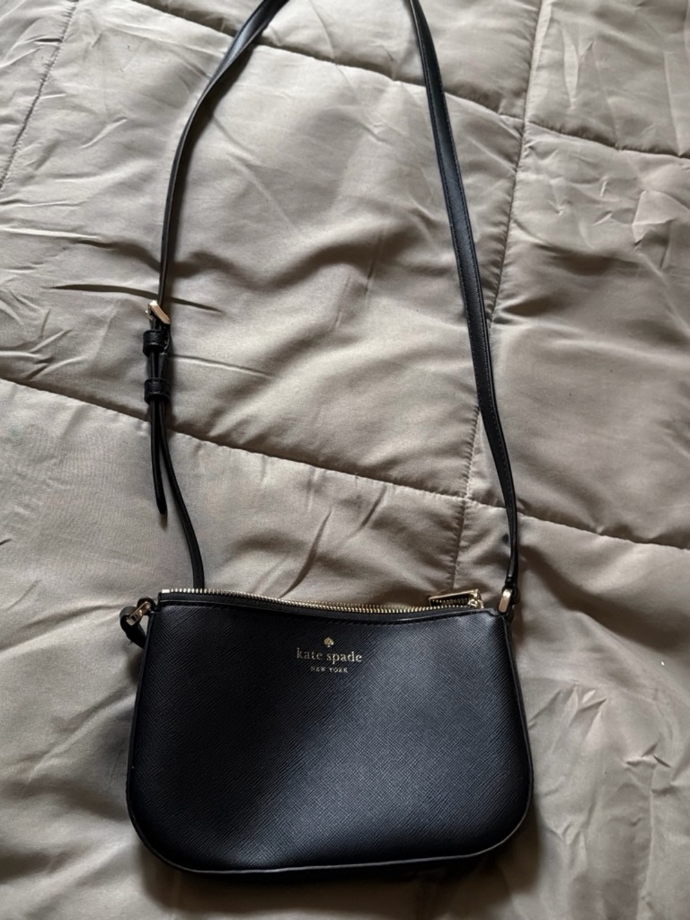 kate spade black leather crossbody with gold hardware